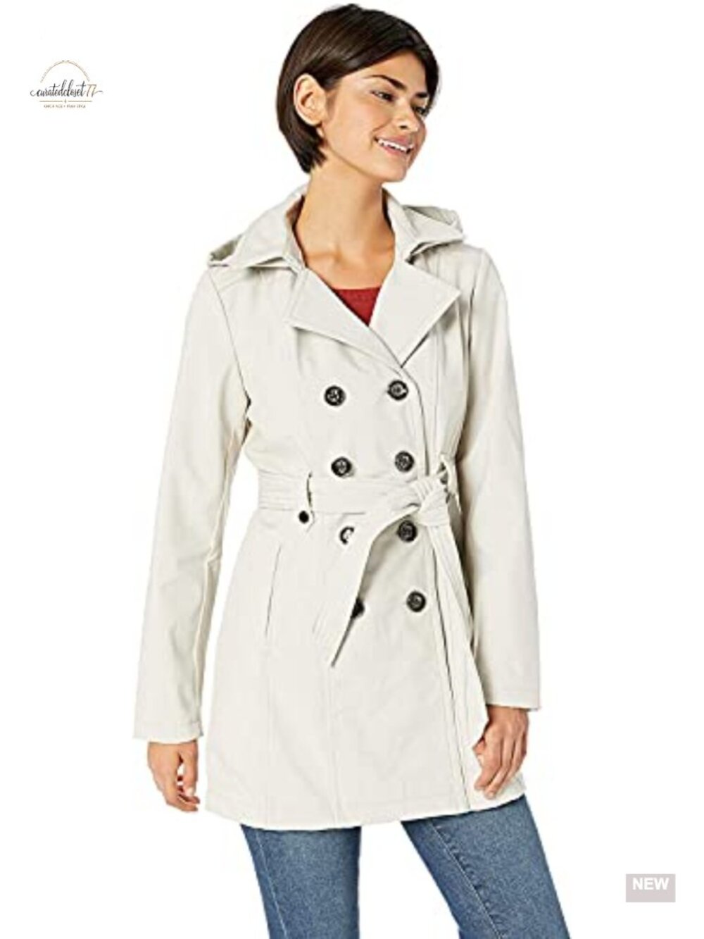 Soft Shell Trench Coat with Detachable Hood Water Resistant Wind Resistant